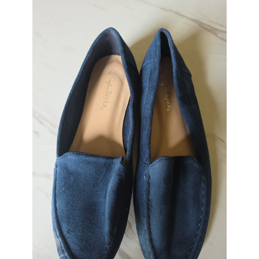 Sophia Taylor, Navy Blue microsuede slip on flats loafers, women's 20 m New